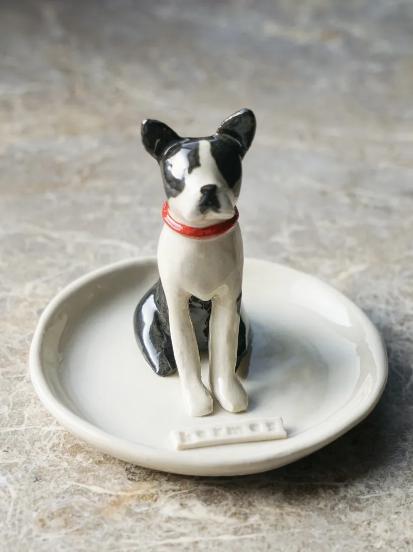 Plato joyero de una mascota, pintado a mano