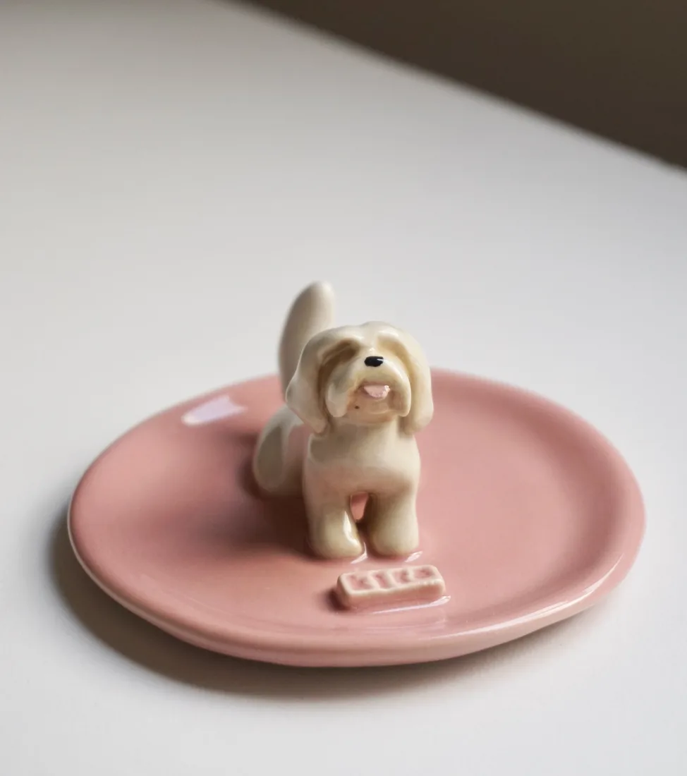 Plato joyero de una mascota, pintado a mano