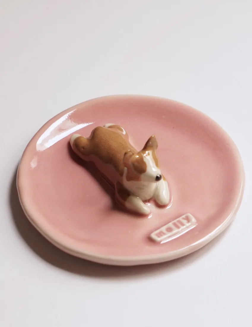 Plato joyero de una mascota, pintado a mano