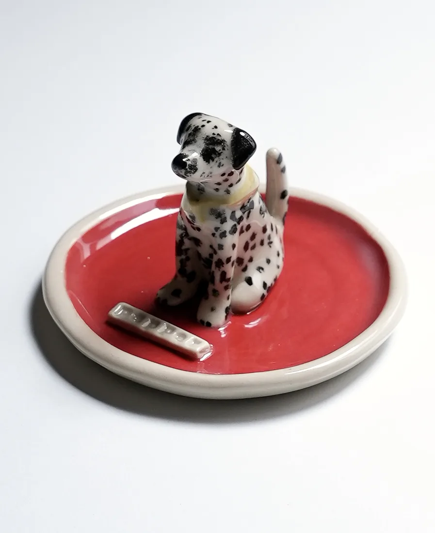 Plato joyero de una mascota, pintado a mano