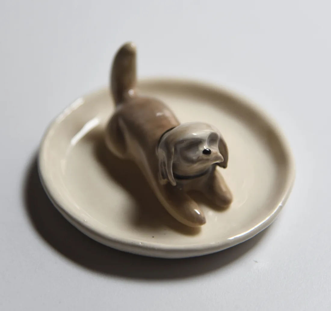 Plato joyero de una mascota, pintado a mano