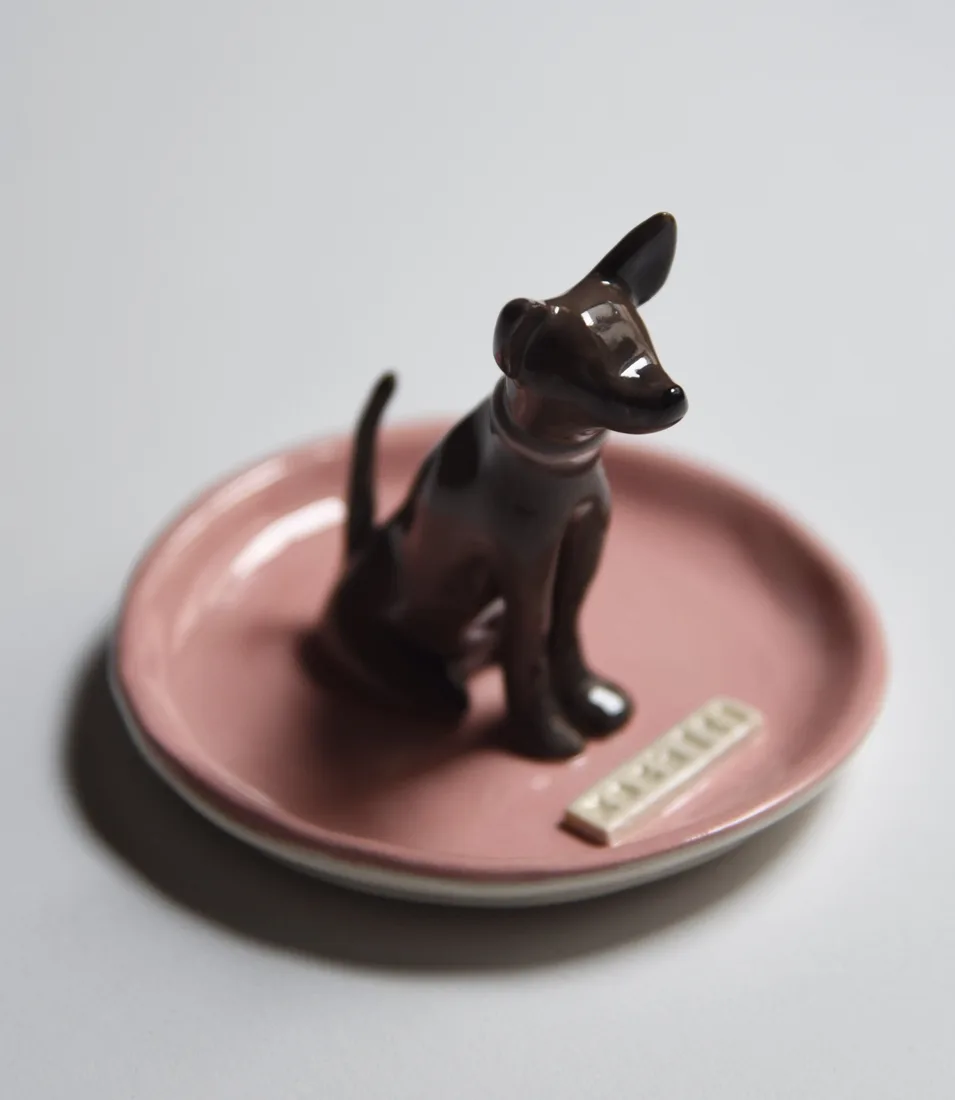 Plato joyero de una mascota, pintado a mano