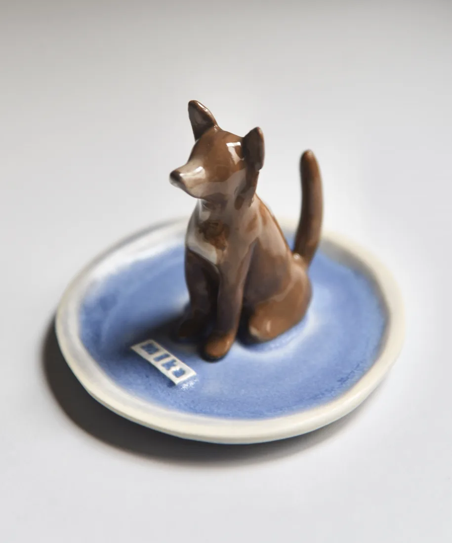 Plato joyero de una mascota, pintado a mano