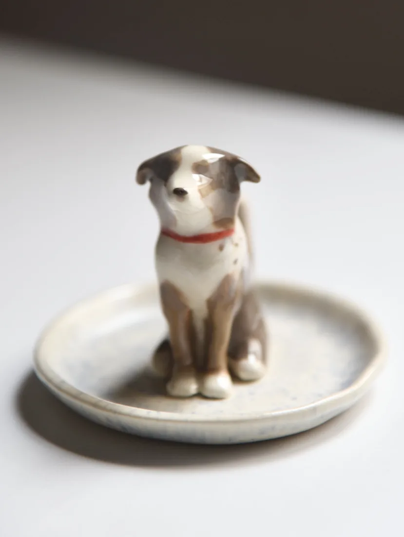 Plato joyero de una mascota, pintado a mano