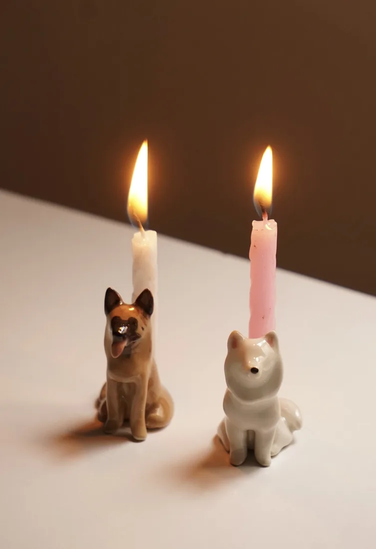 Portavelas de mascota de cerámica