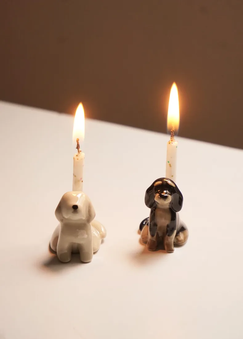 Portavelas de mascota de cerámica