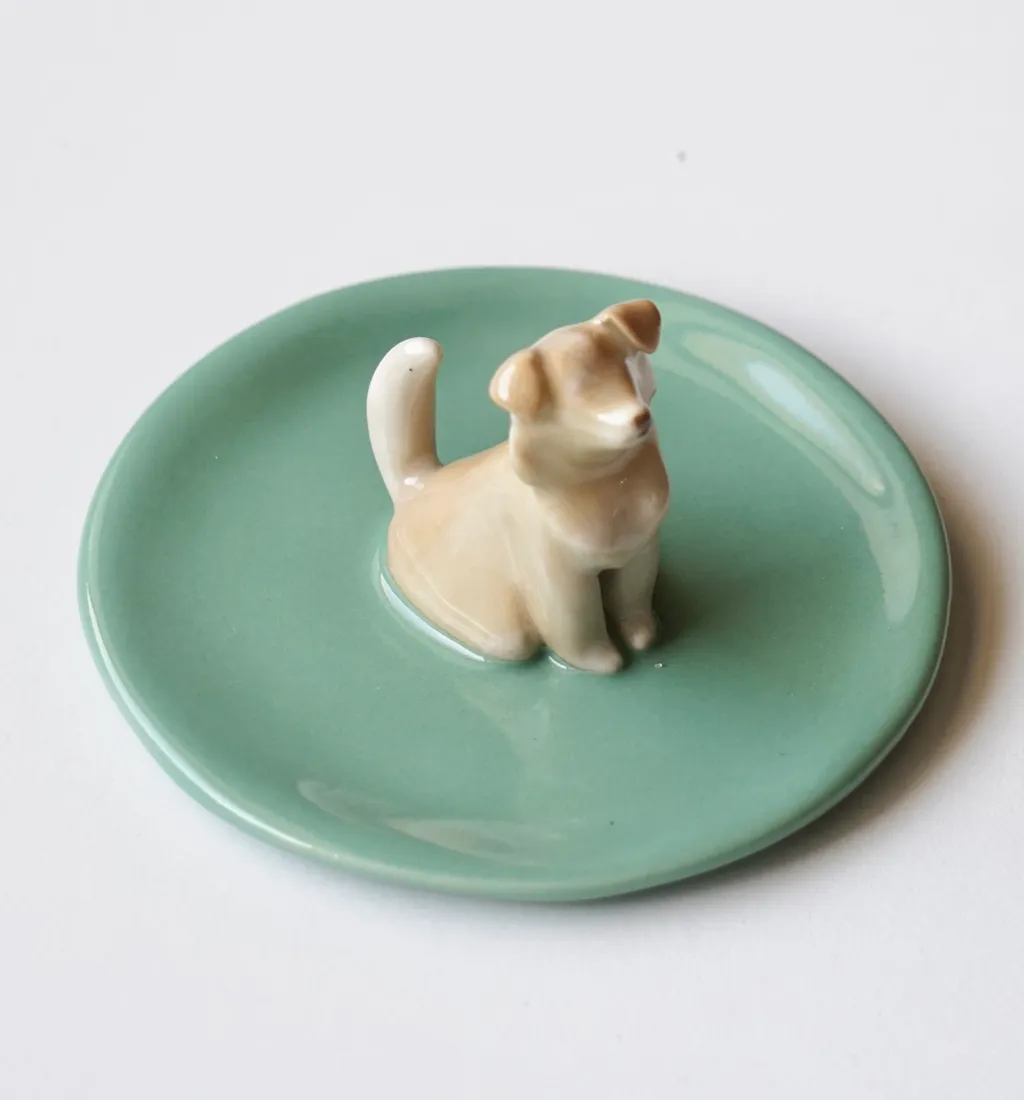 Plato joyero de una mascota, pintado a mano