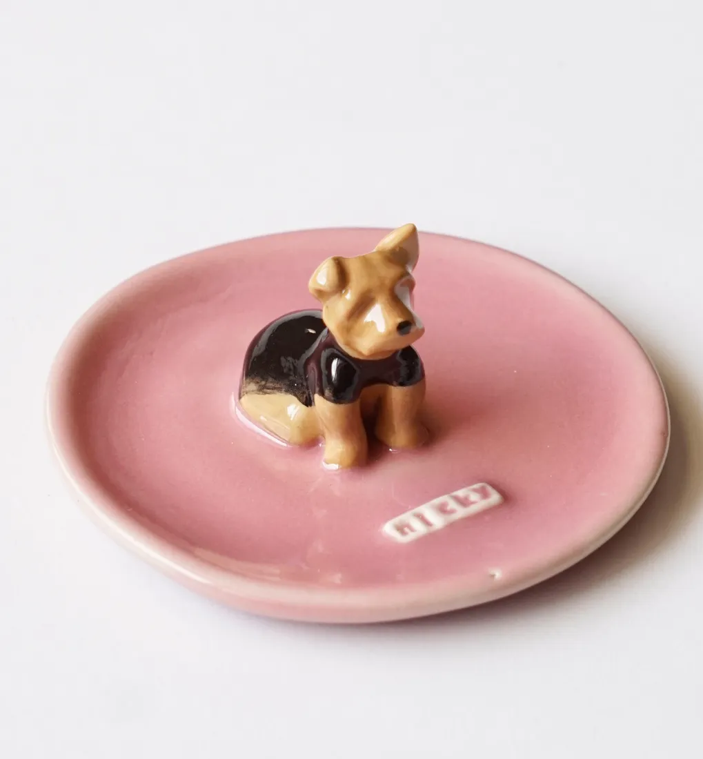 Plato joyero de una mascota, pintado a mano