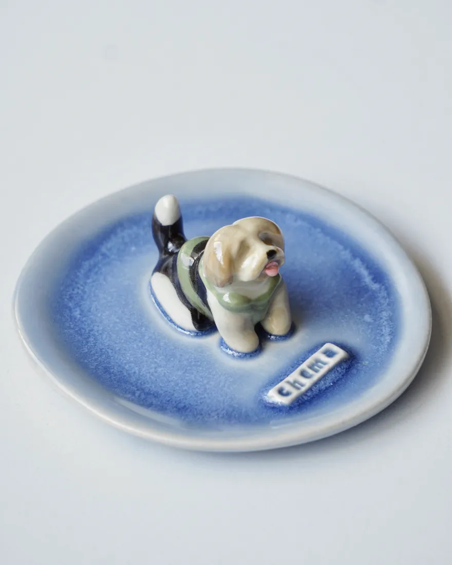 Plato joyero de una mascota, pintado a mano