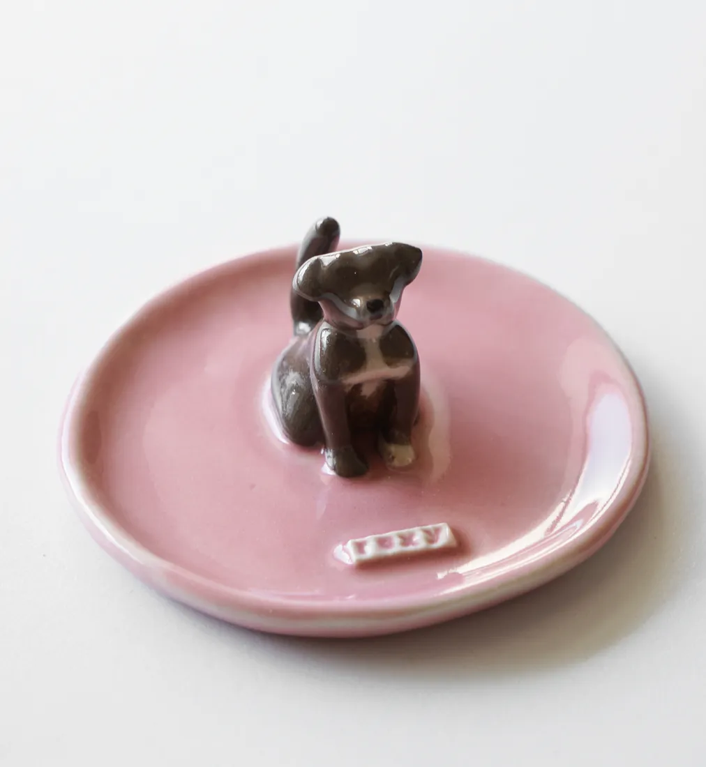 Plato joyero de una mascota, pintado a mano