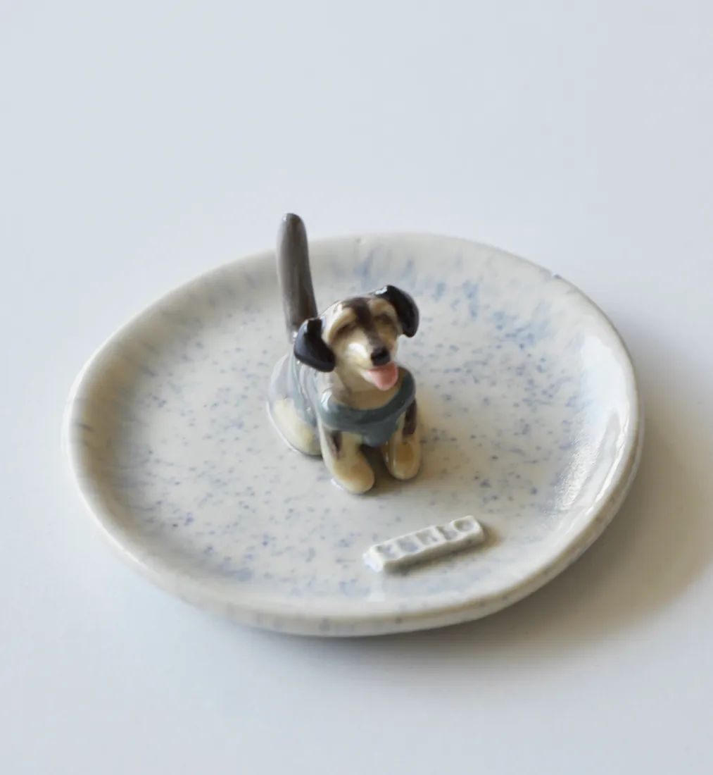 Plato joyero de una mascota, pintado a mano