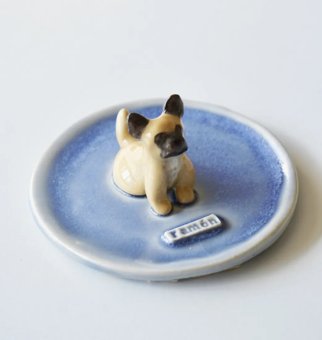 Plato joyero de una mascota, pintado a mano