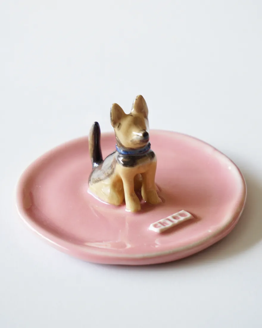 Plato joyero de una mascota, pintado a mano