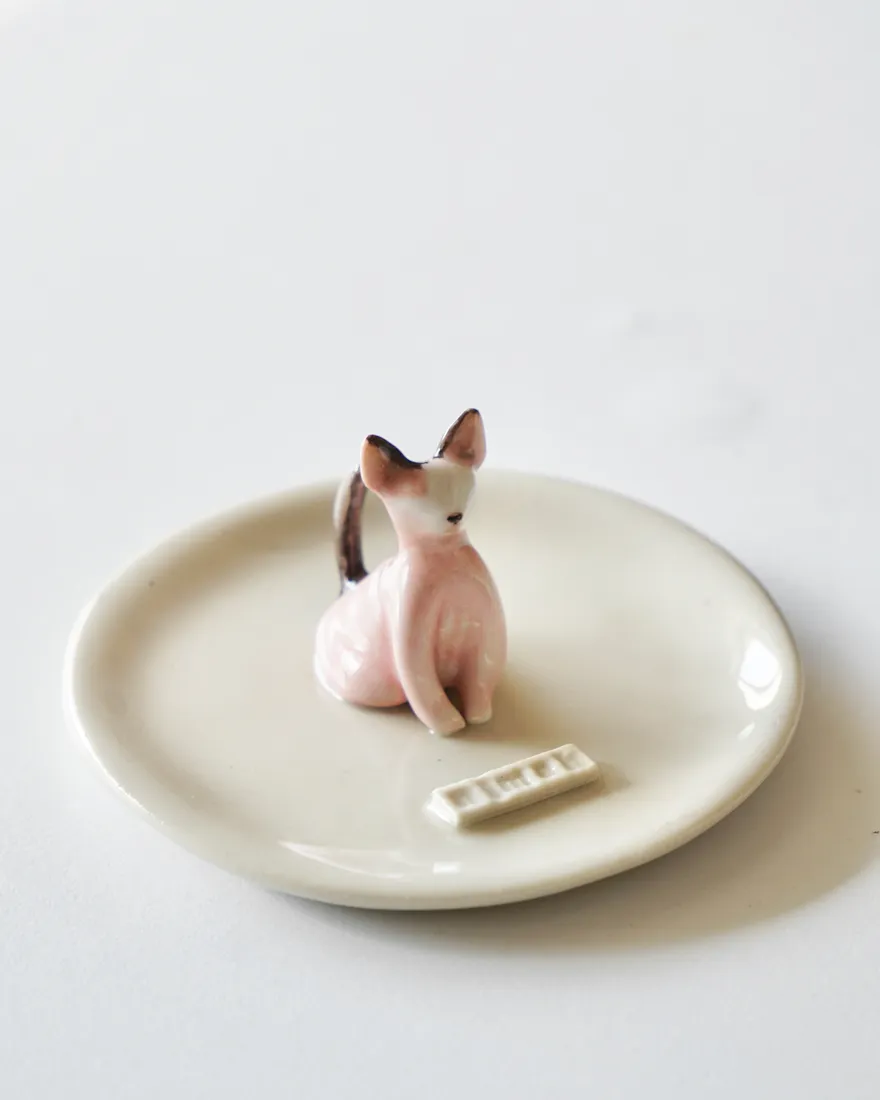 Plato joyero de una mascota, pintado a mano