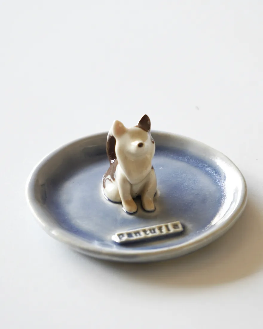 Plato joyero de una mascota, pintado a mano