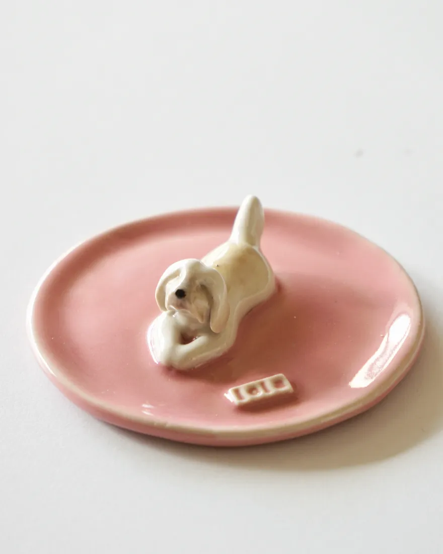 Plato joyero de una mascota, pintado a mano