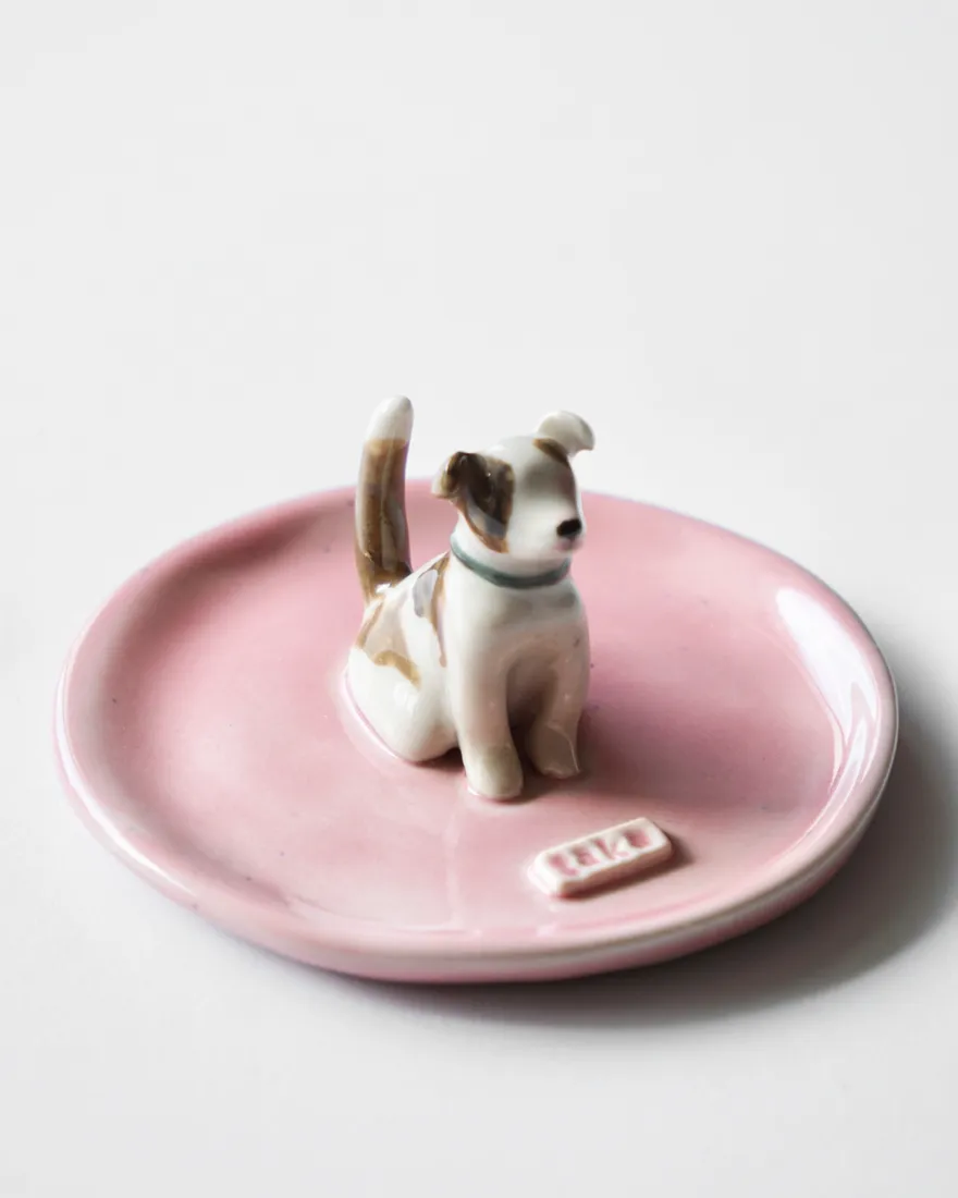 Plato joyero de una mascota, pintado a mano