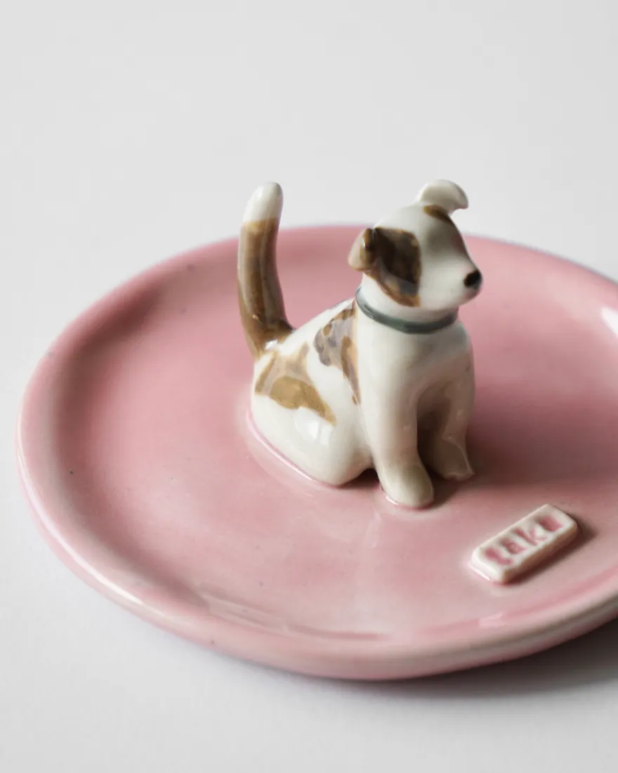 Plato joyero de una mascota, pintado a mano