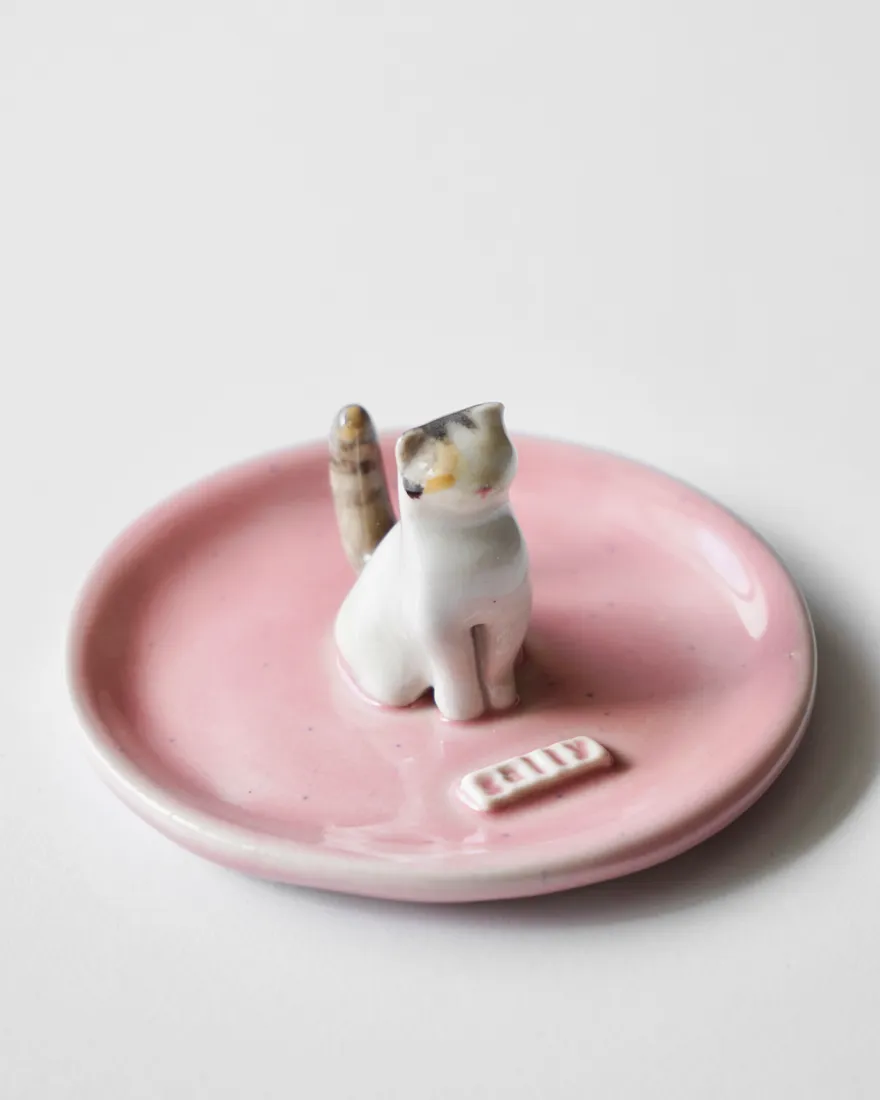 Plato joyero de una mascota, pintado a mano