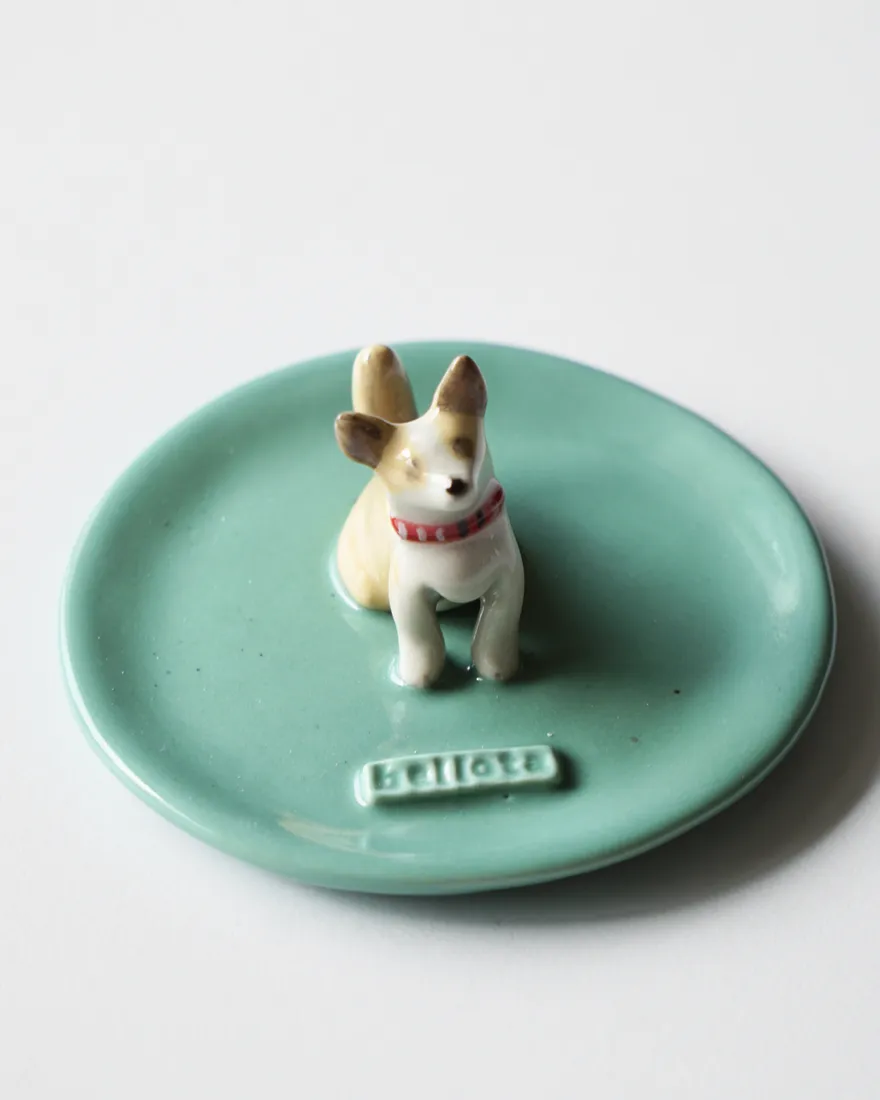 Plato joyero de una mascota, pintado a mano