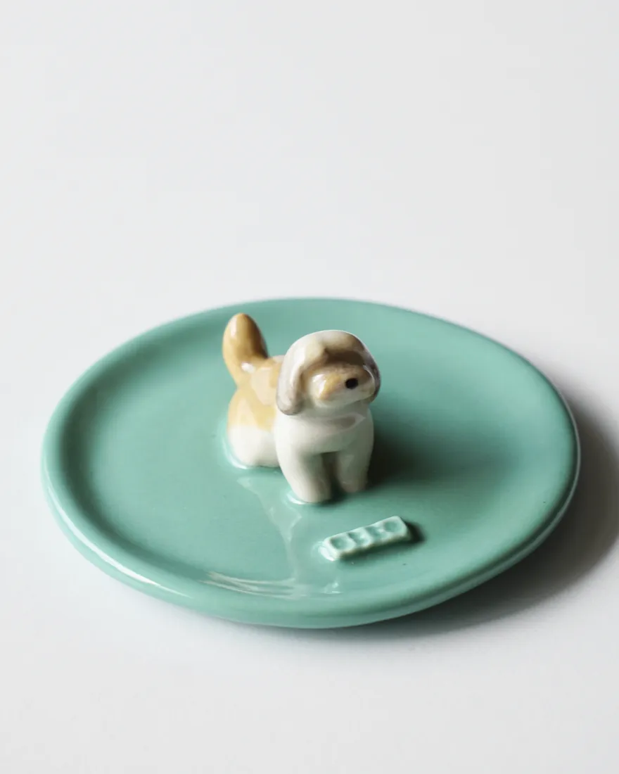 Plato joyero de una mascota, pintado a mano